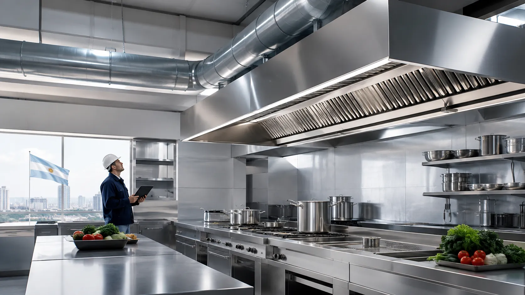 Cocina industrial en condiciones óptimas lista para solicitar presupuesto de limpieza de campanas y conductos